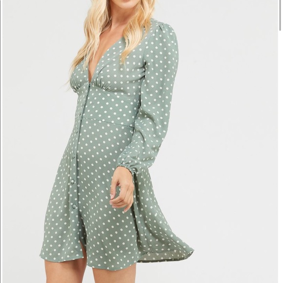 Long Sleeve Empire Waist button front Mini Dress - Picture 4 of 8